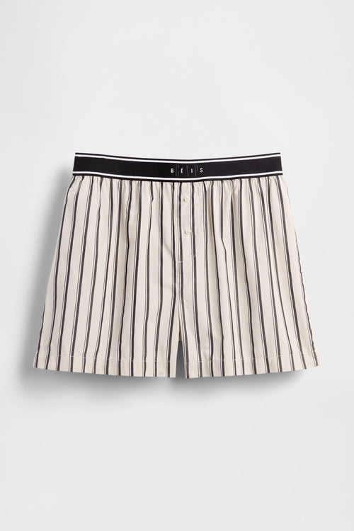 GAP X BEIS Stripe Woven Shorts in Khaki Black Stripe